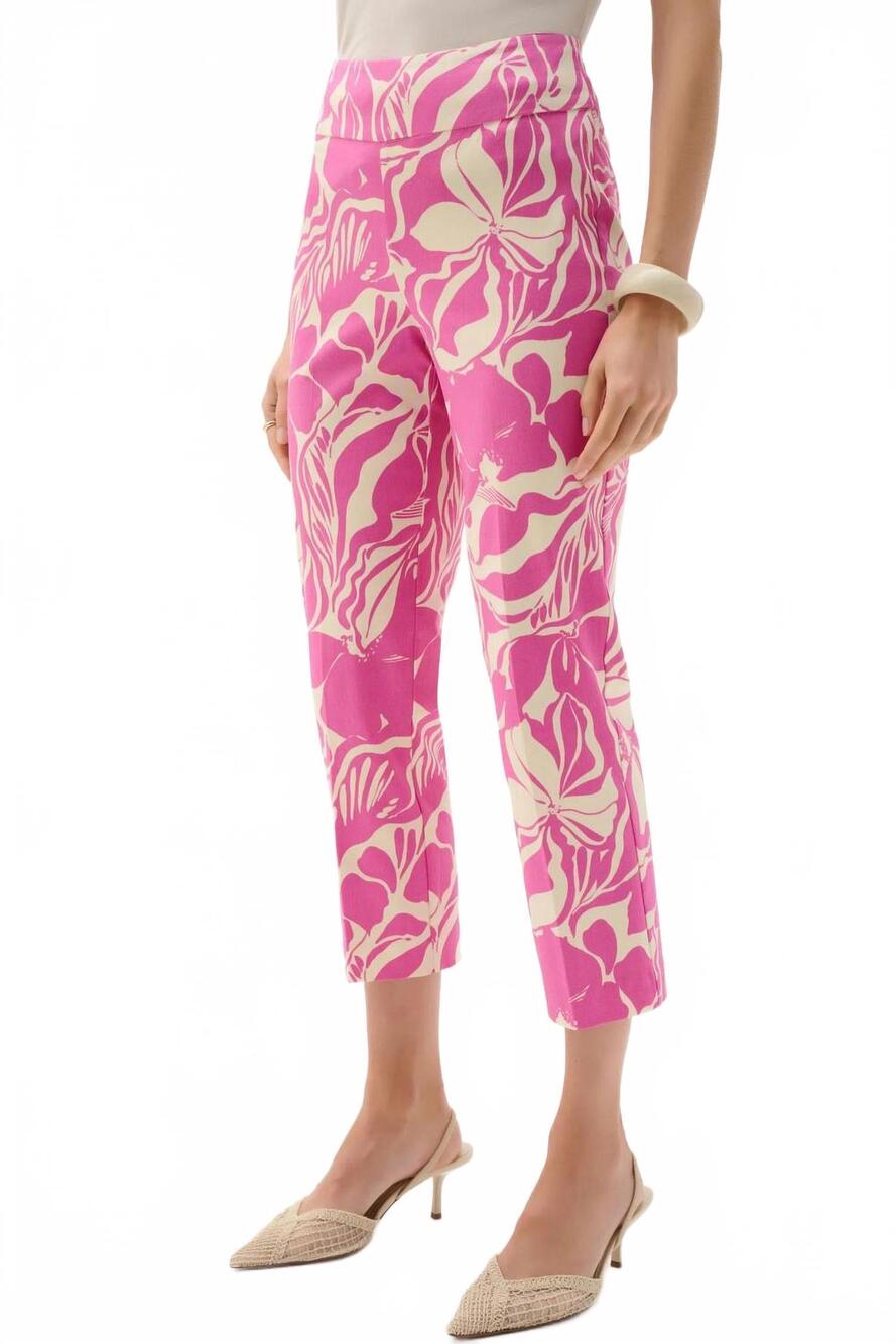 NEW JOSEPH RIBKOFF floral pull-on cropped pants in beige/pink